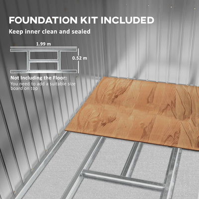 Outsunny 7 x 4ft Galvanised Steel Garden Shed, with Foundation Kit - Grey 