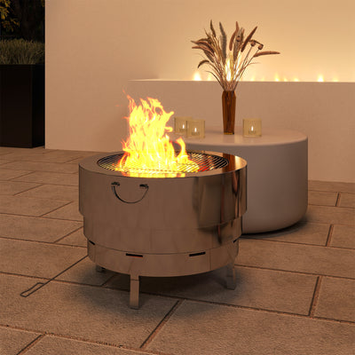 Outsunny Stainless Steel Wood-burning Fire Pit with Fire Poker - Silver 