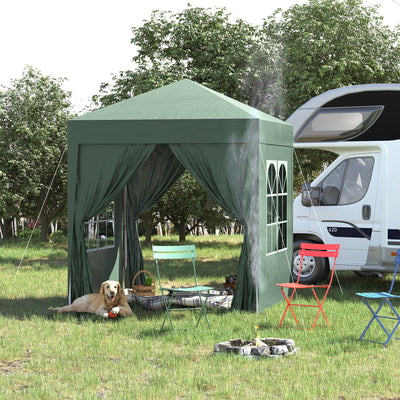 Outsunny 2 x 2 m Garden Pop Up Gazebo, Wedding Party Tent Marquee, Water Resistant Awning Canopy with Sidewalls, Windows, Carry Bag, Green 
