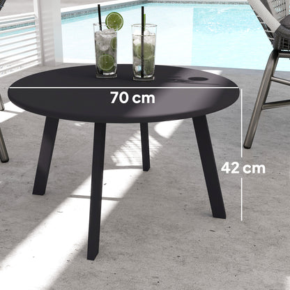 Outsunny 70cm Round Coffee Table, Outdoor Garden Table with Non-Slip Foot Pads and Metal Frame for Garden, Terrace, Balcony, Living Room, Black 