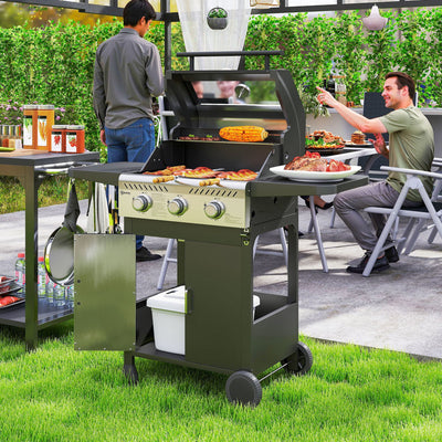 Outsunny 7.5kW Three-Burner Gas BBQ Grill, with See-Through Lid - Black 