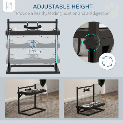 PawHut Dog Bowls with Stand, Adjustable Height Elevated Dog Bows for Small Medium Large Dogs - Black 
