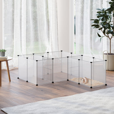 PawHut 18-Panel Small Animal Cage, Pet Playpen, for Guinea Pigs, Hedgehogs - White 