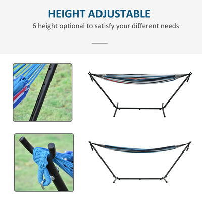 Outsunny 298 x 117cm Hammock with Stand Camping Hammock with Portable Carrying Bag, Adjustable Height, 120kg Load Capacity, White Stripe 