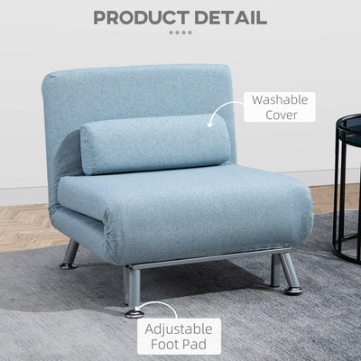 HOMCOM Linen Chair Bed, 3-in-1 Convertible Sleeper Chair with Adjustable Backrest, Pillow, for Living Room, Bedroom, Sky Blue 