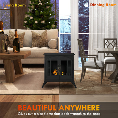 HOMCOM Freestanding Ethanol Fireplace Stove, Bioethanol Fire with Stainless Steel Flame Snuffer, 0.9L Tank, 3 Hours Burning Time for Indoor, Black 