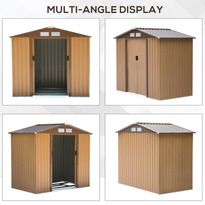 Outsunny 7 x 4ft Lockable Metal Garden Tool Storage Shed Storage - Light Brown 
