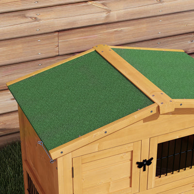 PawHut Wooden Rabbit Hutch with Outdoor Run Yellow 