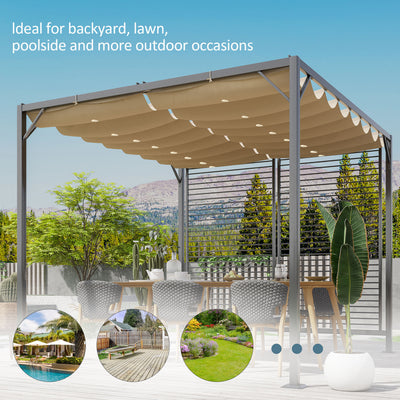 Outsunny 3 x 2.8m Metal Pergola, with Retractable Fabric Roof - Beige 