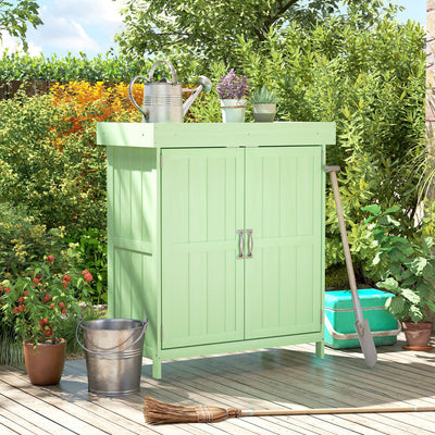 Outsunny Small Shed, Wooden Garden Shed with Openable Hinged Roof and Removable Shelf, 74 x 43 x 88 cm, Light Green 