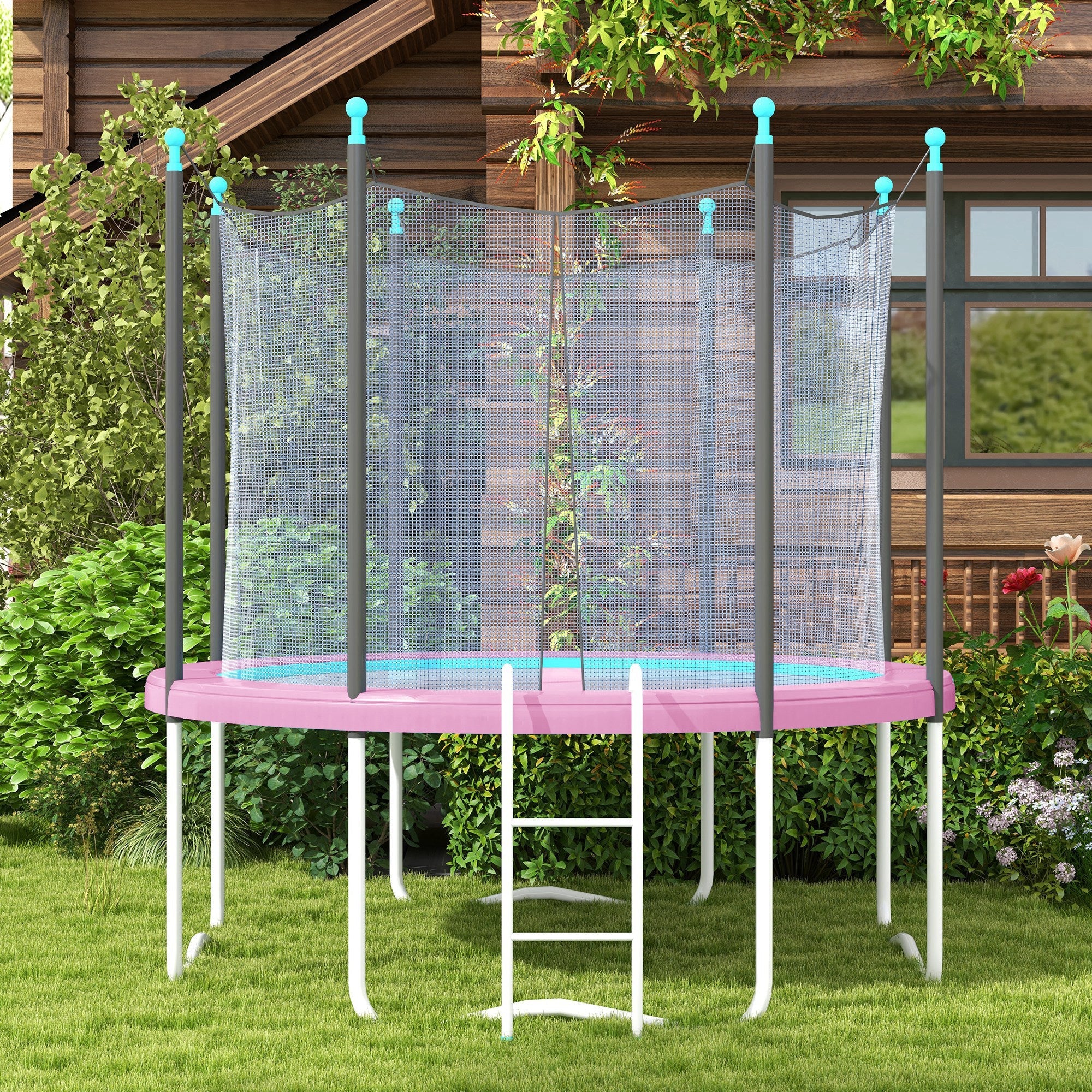 SPORTNOW 10FT Trampoline Spring Cover, Plastic Trampoline Pad Replacement with Elastic Cord, Waterproof, UV Resistant and Tear-Resistant, Pink 