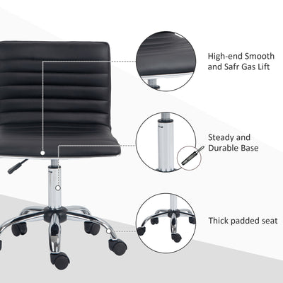 HOMCOM Adjustable Swivel Office Chair with Armless Mid-Back in PU Leather and Chrome Base - Black 