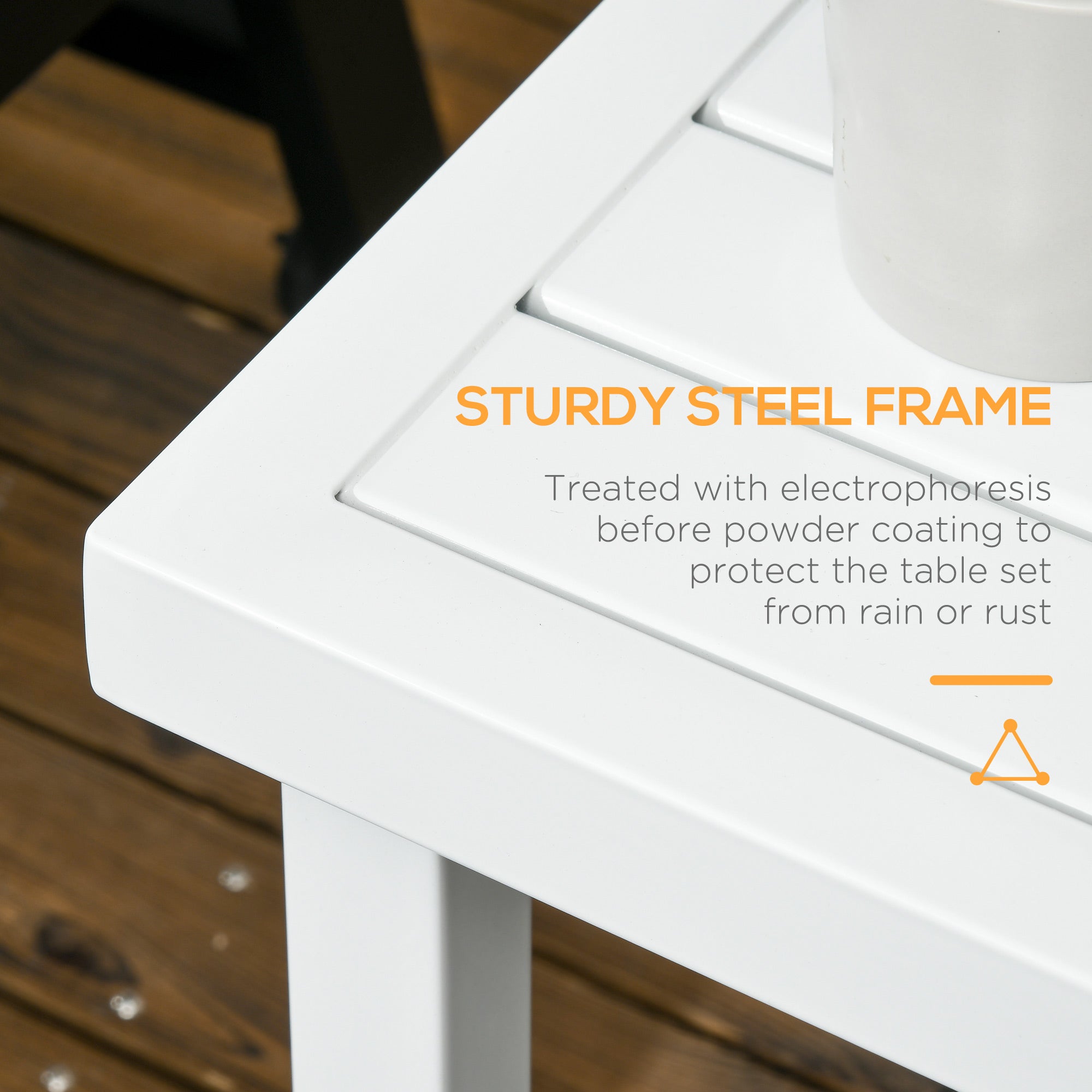 Outsunny Garden Side Table End Table Patio Coffee Table with Umbrella Hole, Steel Frame for Balcony, White 