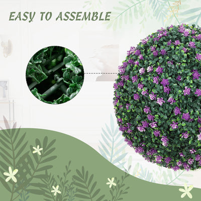 HOMCOM Set of Two Artificial Boxwood Balls Plants - Purple 