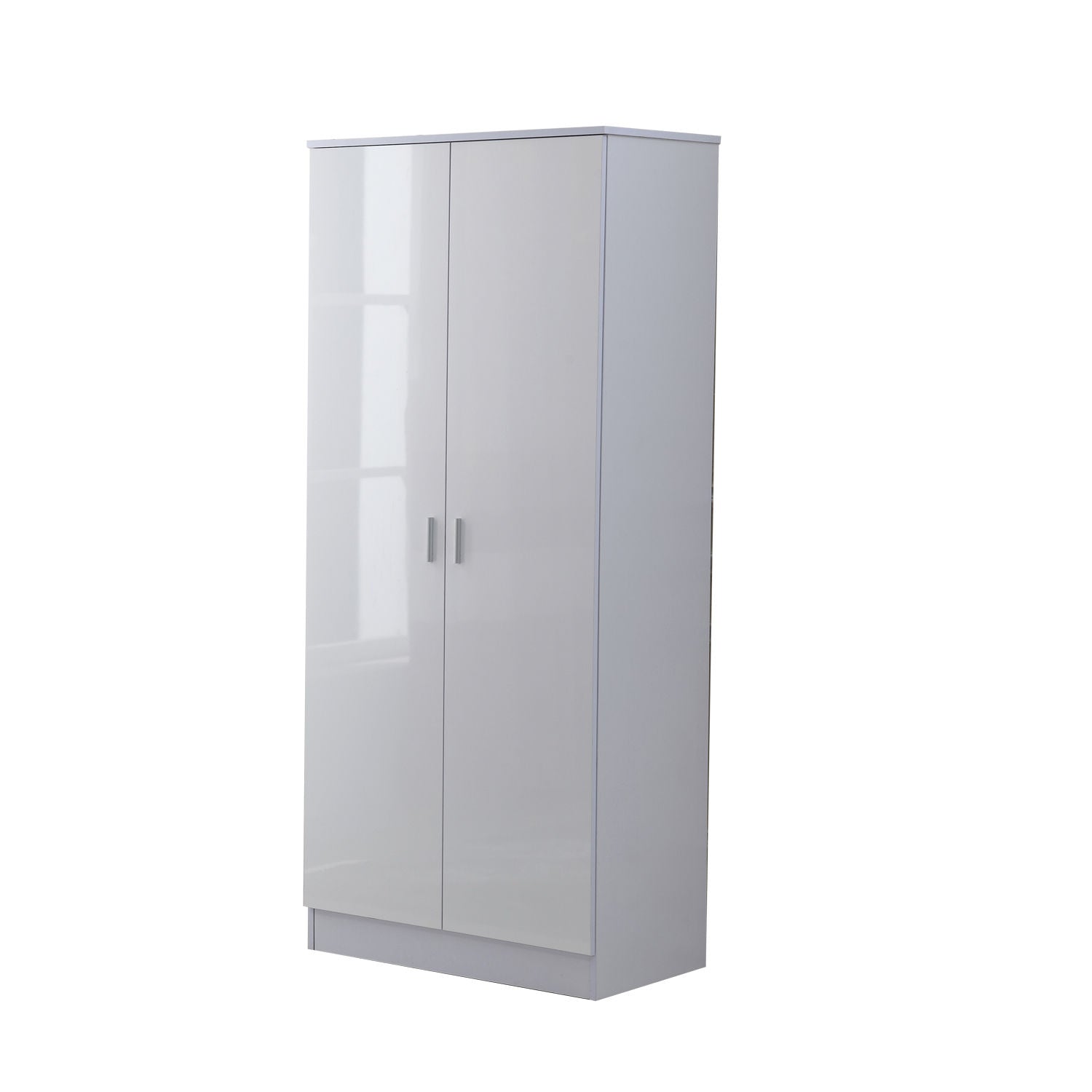 HOMCOM High Gloss 3 Piece Trio Bedroom Furniture Set Wardrobe + Chest Of Drawer + Bedside White 