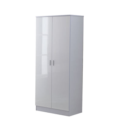 HOMCOM High Gloss 3 Piece Trio Bedroom Furniture Set Wardrobe + Chest Of Drawer + Bedside White 
