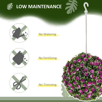 HOMCOM Set of 2 Decorative Artificial Plants, UV-protected Artificial Plant Topiary Rose Balls, Fake Plants for Home Indoor outdoor Decor, 28cm, Purple 