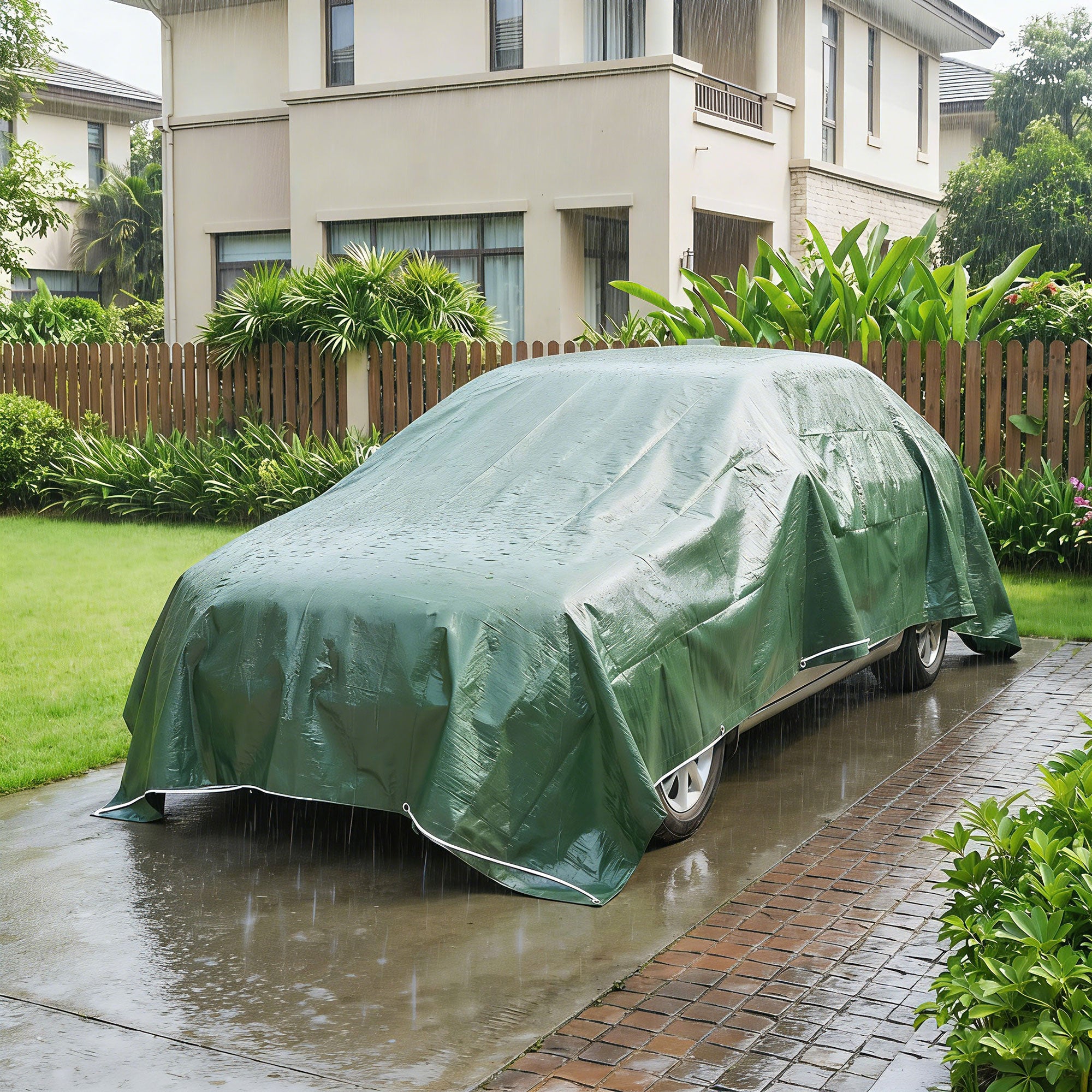 Outsunny 4 x 6m Waterproof Tarpaulin, 90GSM Tear-Resistant PE Tarp with Reinforced Grommets, UV Protected Cover 