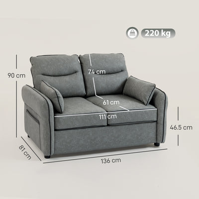 HOMCOM 2 Seater Sofa, Faux Leather Loveseat - Grey 