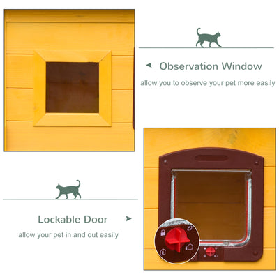 Pawhut Garden Wooden Cat House Hide Cage Outdoor Pet Play Home Water-resistant Roof Kitty Shelter Kennel w/ith Door & Window 