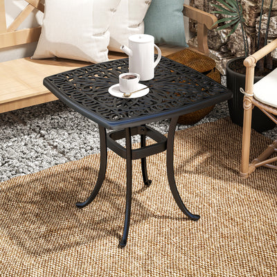 Outsunny Outdoor Garden Table with 38mm Dia. Umbrella Hole, Cast Aluminium Patio End Table with Anti-slip Foot Pads for Garden, Patio, Balcony, 54 x 54cm, Black 