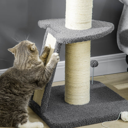 PawHut Cat Tree Tower with Scratching Posts, Pad, Bed, Toy Ball-Dark Grey 