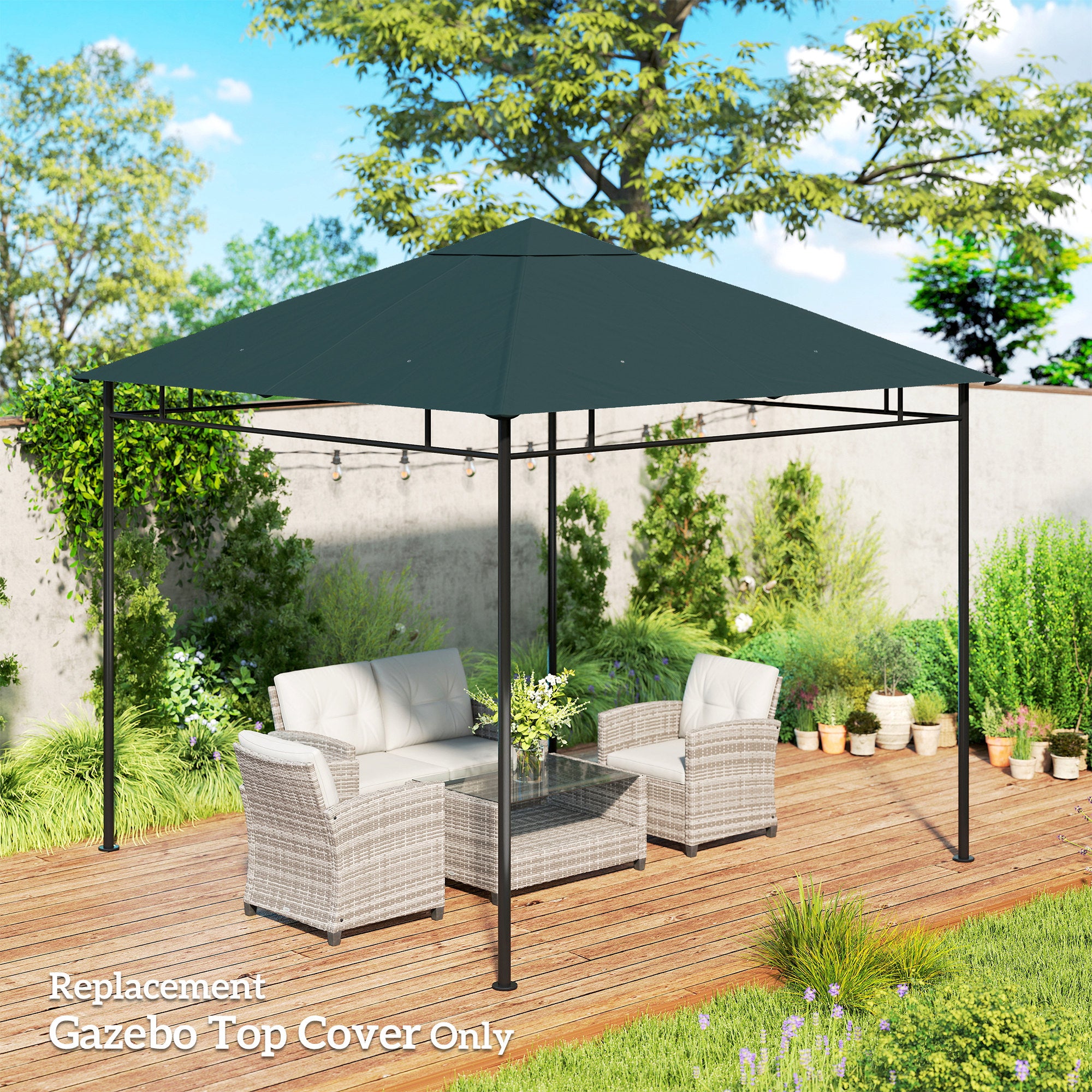 Outsunny 3 x 3 m Gazebo Canopy Replacement Cover, Garden Gazebo Roof Replacement with Drain Holes, TOP COVER ONLY, Grey 
