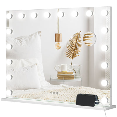 HOMCOM Hollywood Vanity Mirror with Lights, Large 80x62 cm Lighted Makeup Mirror with 3 Colour, 18 LED Bulbs, 10X Magnifying, USB Charging Port, Touch Screen, Tabletop or Wall Mounted Design, White 