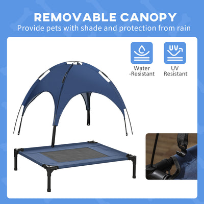 PawHut Raised Dog Bed Waterproof Elevated Pet Cot with Breathable Mesh UV Protection Canopy Blue, for Medium Dogs, 76 x 61 x 73cm 