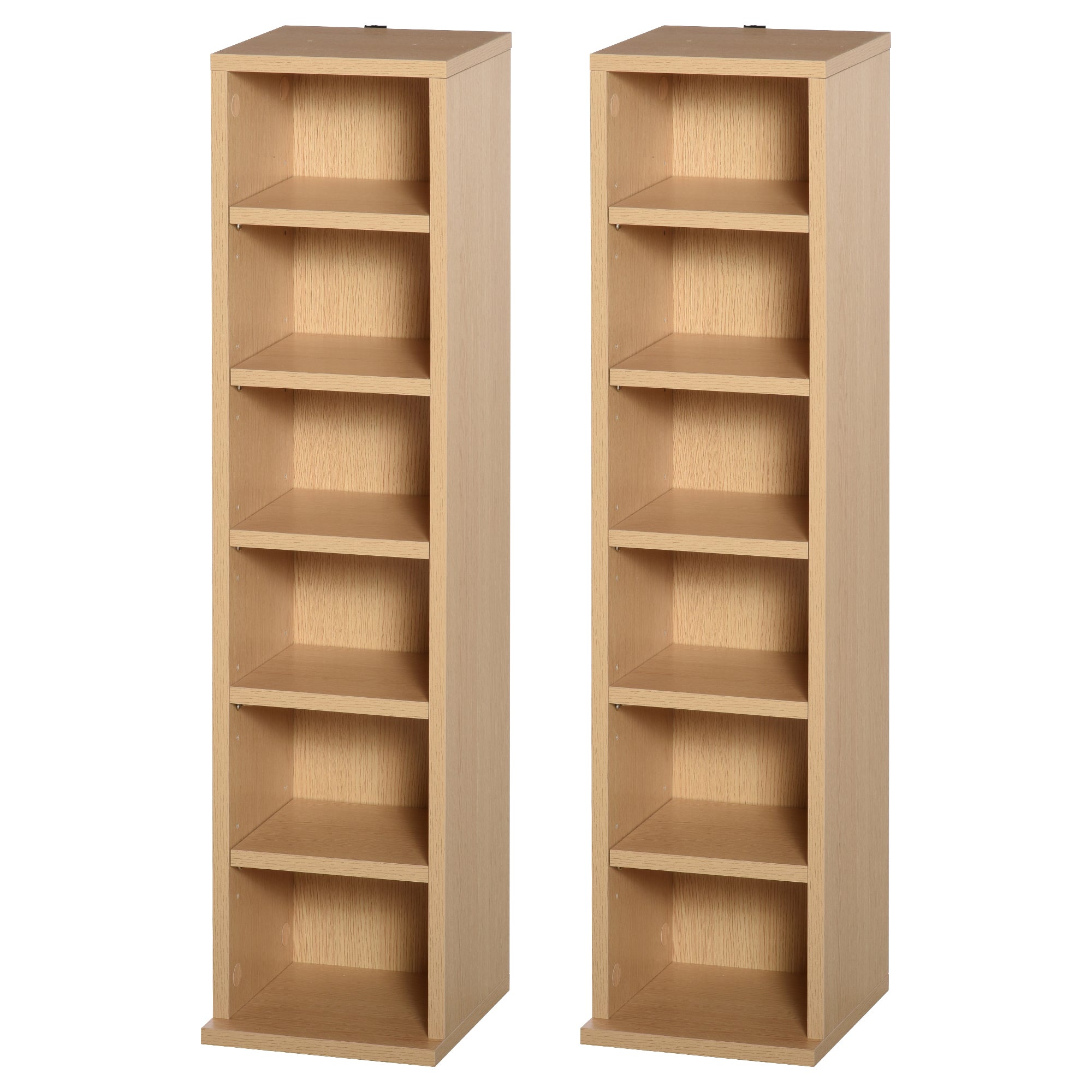 HOMCOM 204 CD Media Display Shelf Unit Set of 2 Blu-Ray Tower Rack w/ Adjustable Shelves Bookcase Storage Organiser, Natural Wood Colour 