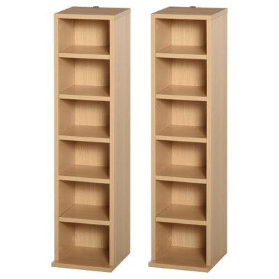 HOMCOM 204 CD Media Display Shelf Unit Set of 2 Blu-Ray Tower Rack w/ Adjustable Shelves Bookcase Storage Organiser, Natural Wood Colour 