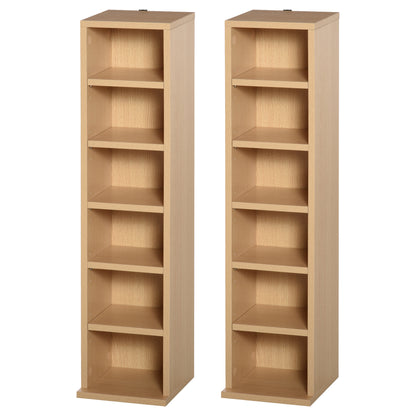 HOMCOM 204 CD Media Display Shelf Unit Set of 2 Blu-Ray Tower Rack w/ Adjustable Shelves Bookcase Storage Organiser, Natural Wood Colour 