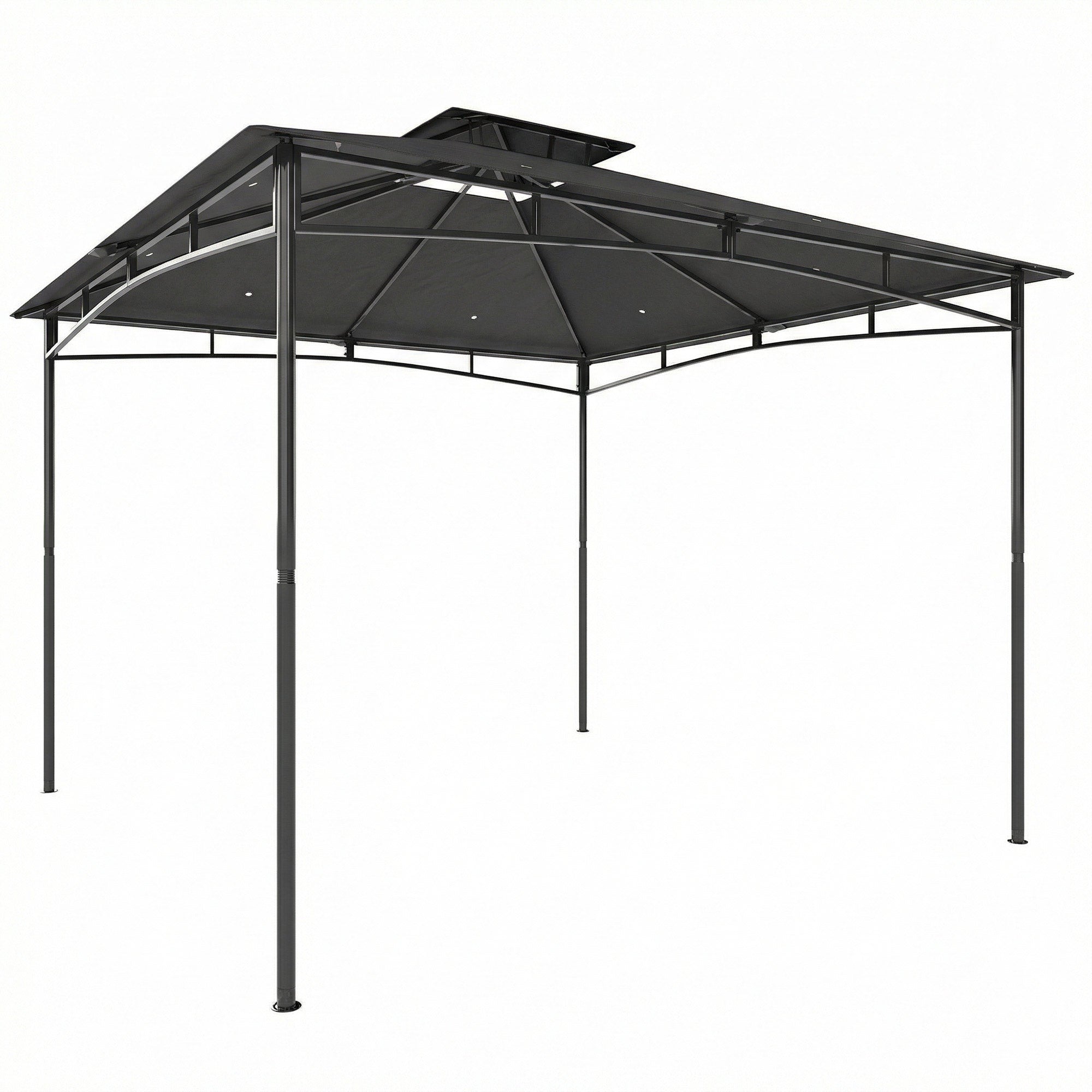 Outsunny 3 x 3 m Gazebo, Garden Gazebo with 2-Tier Roof, Metal Frame, Dark Grey 