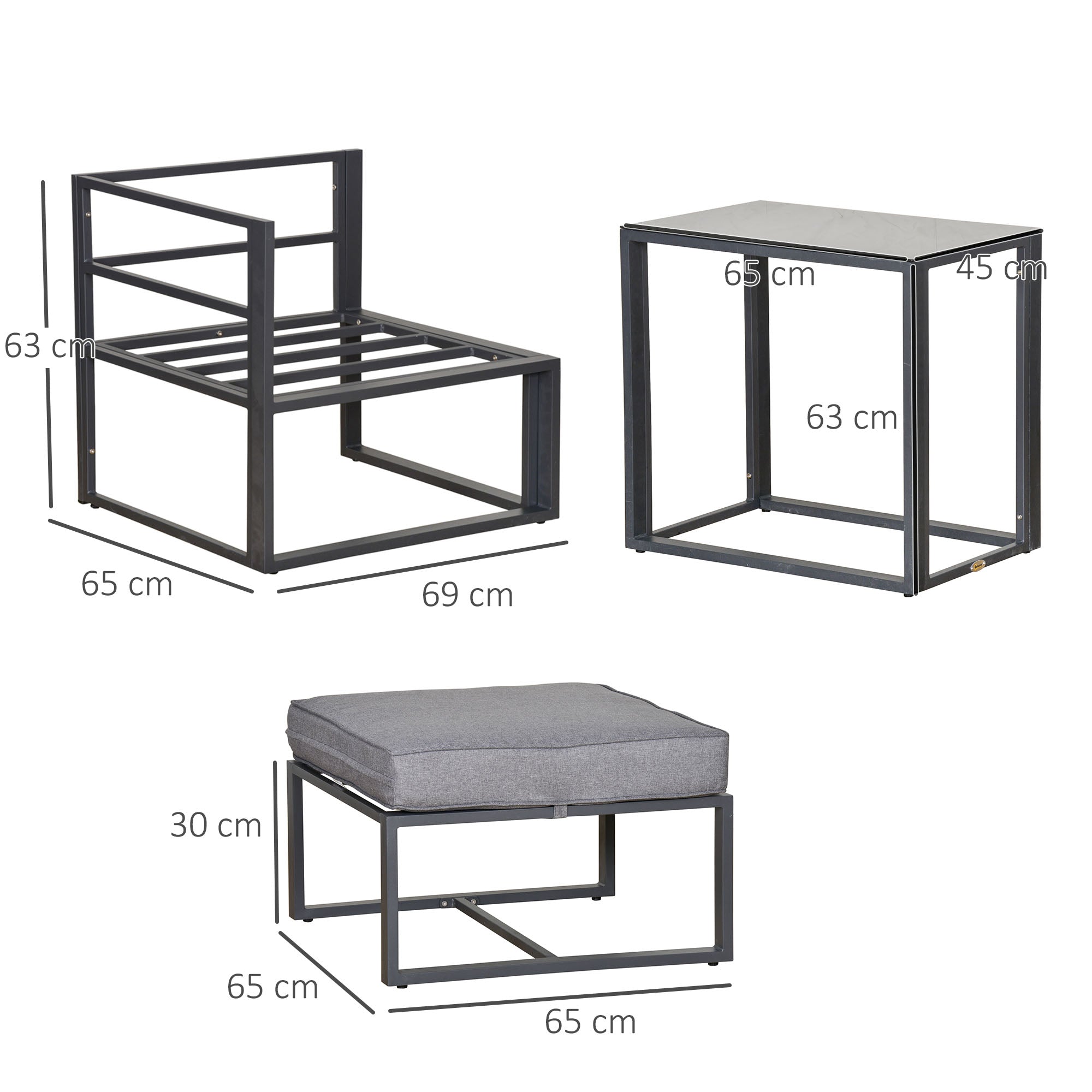 Outsunny 5 Piece Garden Aluminium Conversation Sofa Set Patio Furniture Set Outdoor 2 Sofas 2 Footstools End Table with Cushions 