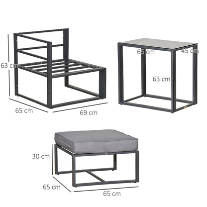 Outsunny 5 Piece Garden Aluminium Conversation Sofa Set Patio Furniture Set Outdoor 2 Sofas 2 Footstools End Table with Cushions 