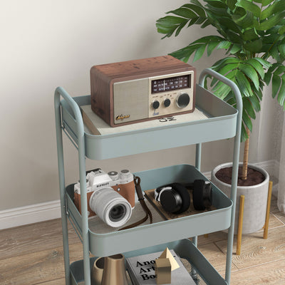 HOMCOM Three-Tier Steel Storage Trolley - Light Blue 
