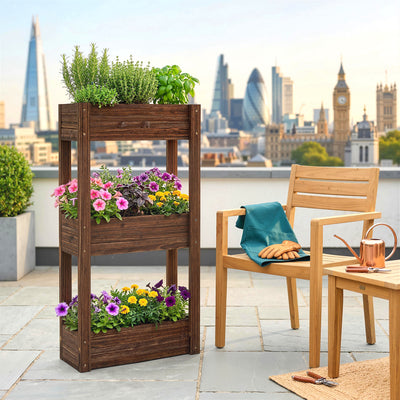 Outsunny 3-Tier Wooden Raised Planter, Raised Garden Bed on Legs with Drainage Holes and Bed Liner, Elevated Garden Planter 