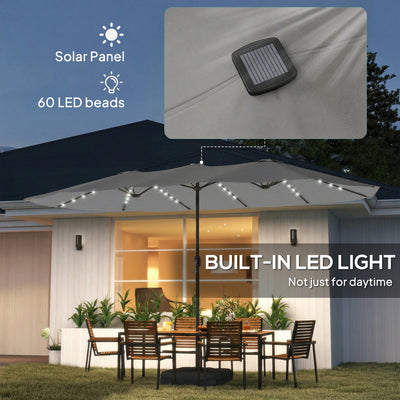 Outsunny Patio Umbrella Double-Sided Outdoor Umbrella with Solar Lights Base, Grey 