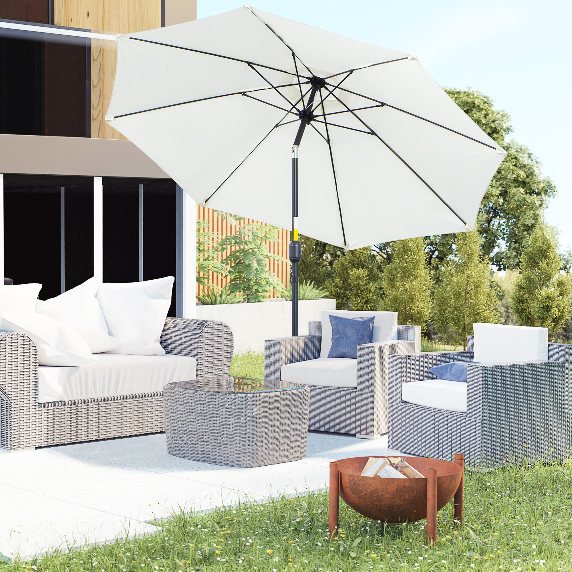 Outsunny 2.7M Garden Parasol Umbrella with Glass Fibre Ribs and Aluminium Frame, Tilting Sun Shade Shelter Canopy, Cream White 