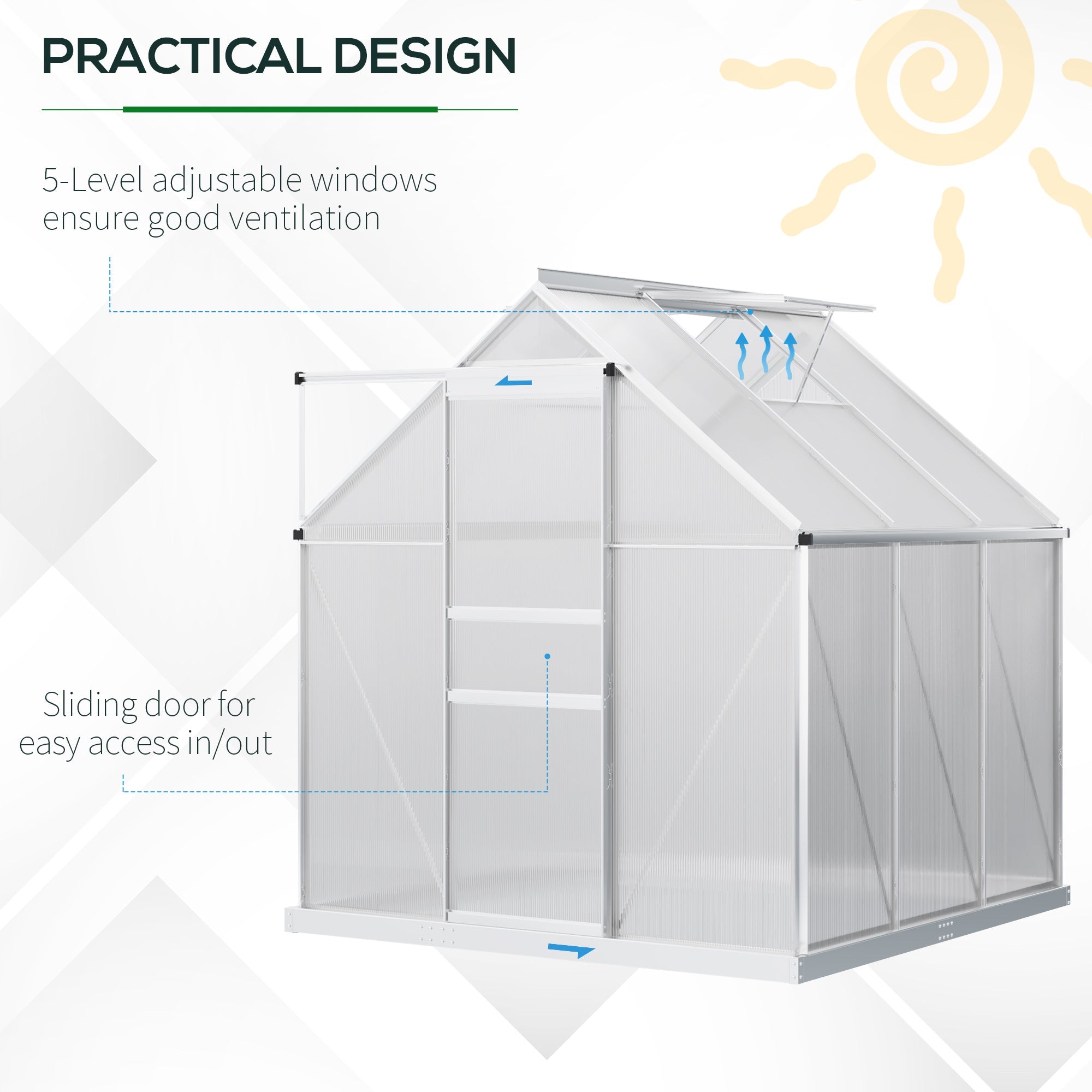 Outsunny 190 x 190cm Walk-In Polycarbonate Greenhouse 