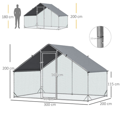 PawHut Chicken Run Galvanised Walk-in Chicken Coop Hen Poultry House Cage Rabbit Hutch Pet Playpen Garden w/ Water-Resist Cover, 3 x 2 x 2m 