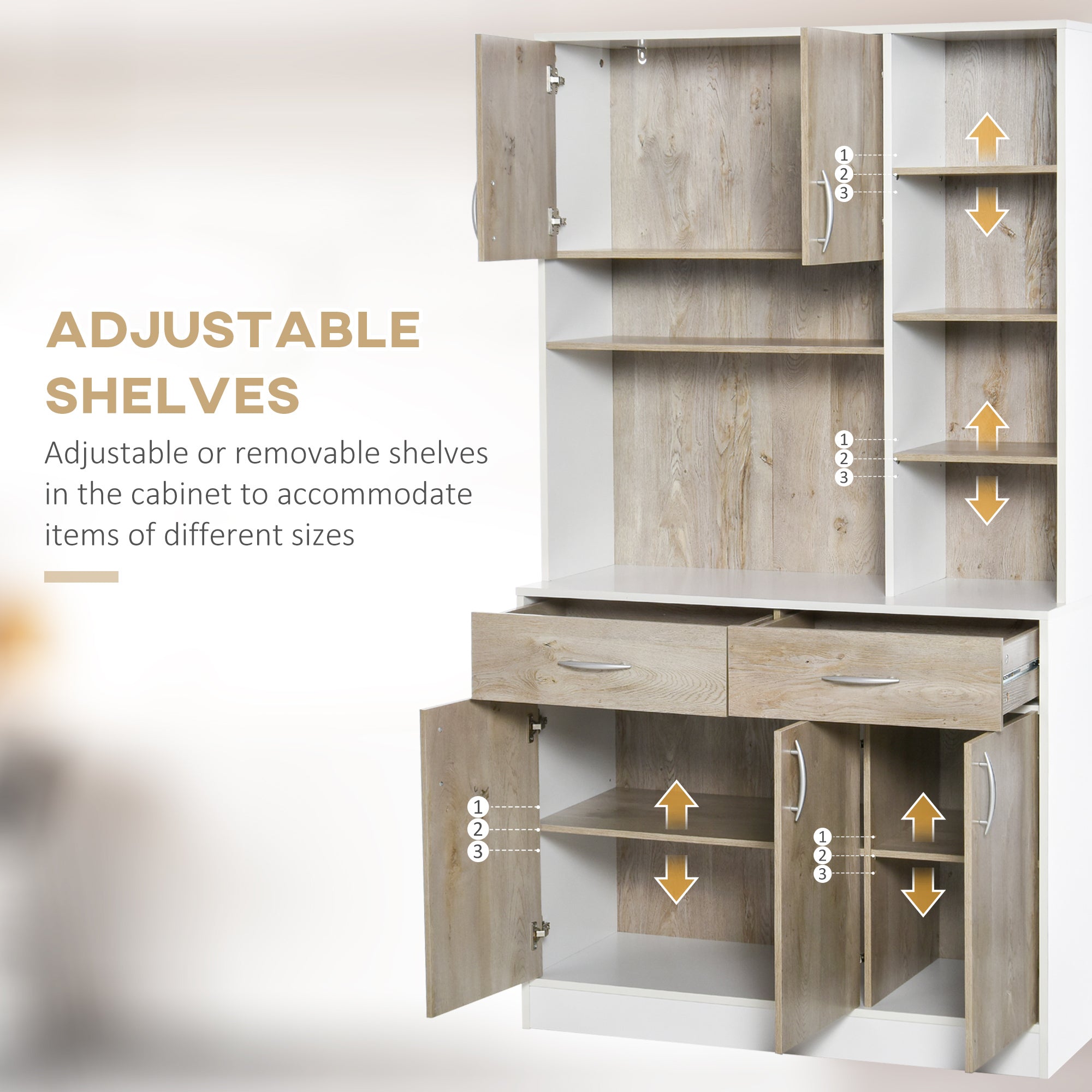 HOMCOM Kitchen Cupboard Sideboard Storage Cabinet Unit with Counter Top, Adjustable Shelves, Drawers for Dining Room, Living Room 