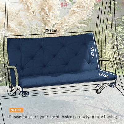 Outsunny 2 Seater Bench Pad, Garden Chair Cushion with Back and Ties for Indoor and Outdoor Use, 98 x 100 cm, Dark Blue 