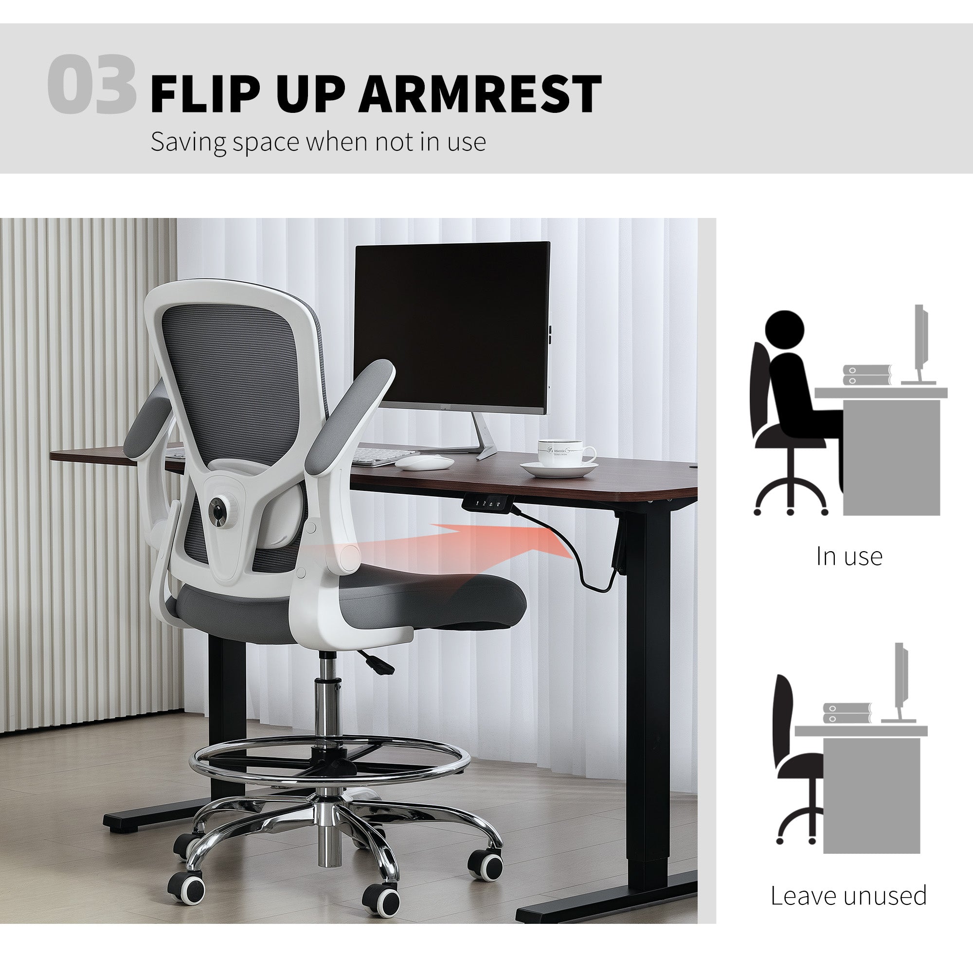 HOMCOM Draughtsman Chair, with Adjustable Lumbar - Charcoal Grey 