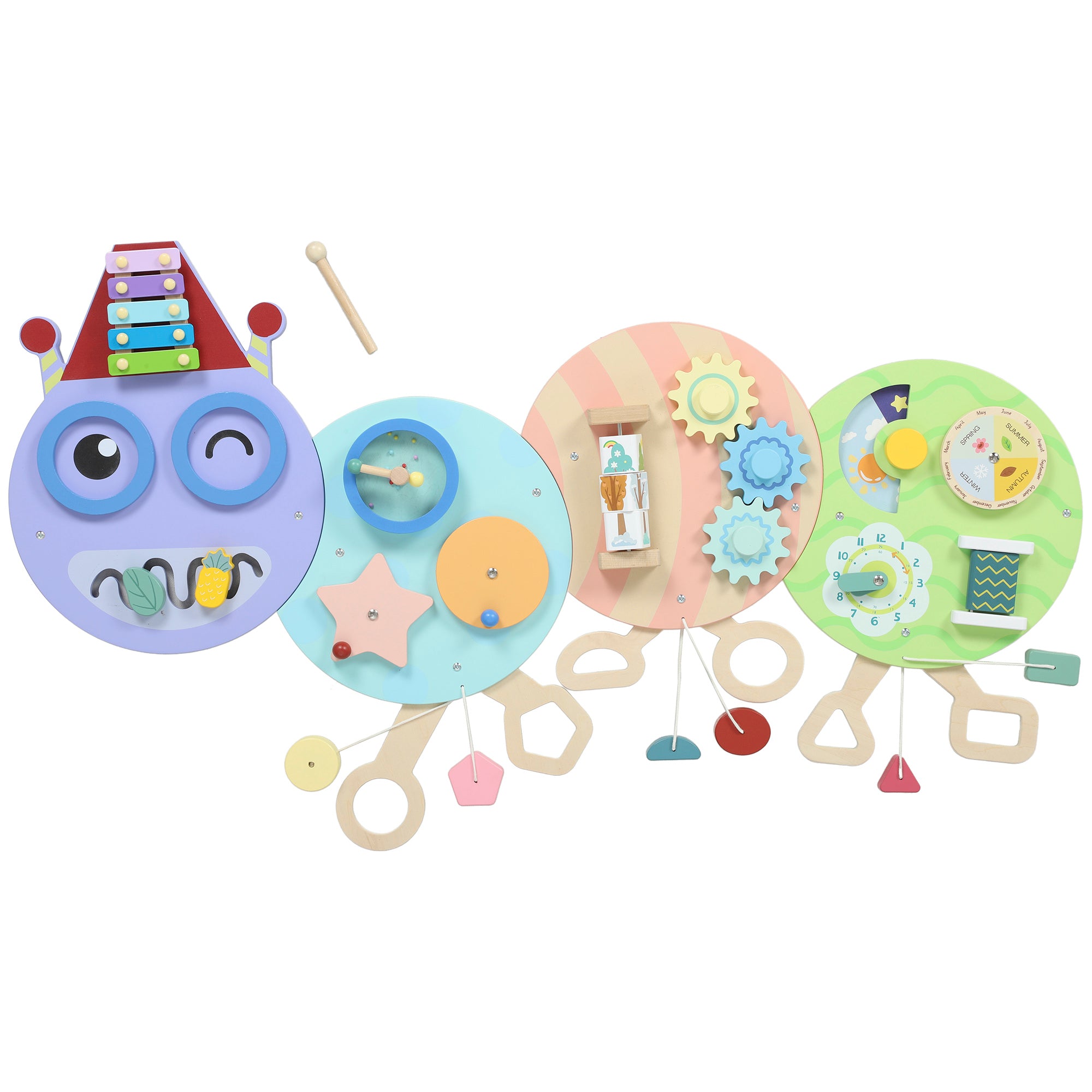 AIYAPLAY Caterpillar Busy Board with 7 Activities, for Nursery, Playroom, Home, for 3+ Years 