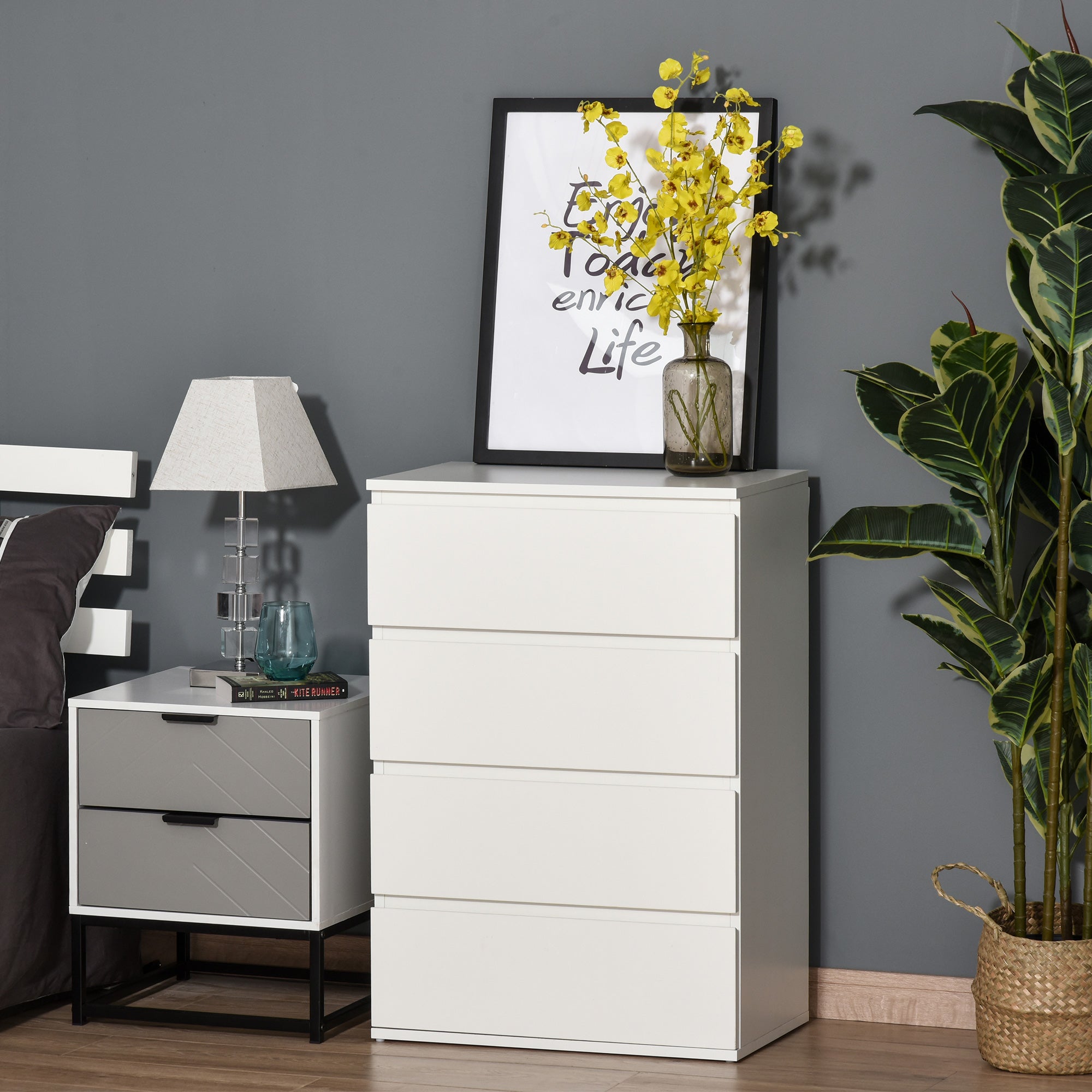 HOMCOM Chest of Drawers, 4-Drawer Storage Cabinets, Modern Dresser, Storage Drawer Unit for Bedroom 