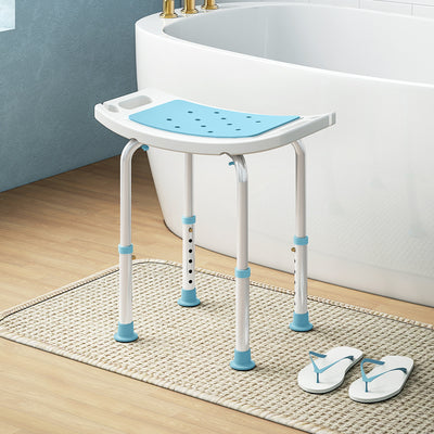 HOMCOM 6-Level Height Adjustable Aluminium Bath Room Stool Chair Shower Non-Slip Design w/ Padded Seat Drainage Holes Foot Pad, Turquoise 