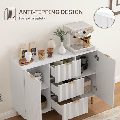 HOMCOM Sideboard Buffet Cabinet, Modern Kitchen Storage Cabinet with 3 Drawers and Adjustable Shelves, Living Room Cabinet with Metal Legs for Hallway, White 