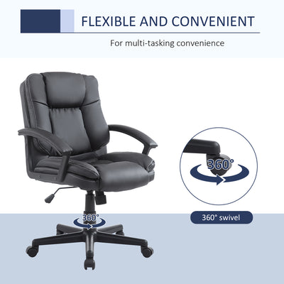 HOMCOM Office Chair, Computer Desk Chair, Mid Back Executive Chair with Adjustable Height and Swivel Rolling Wheels for Home Study, Black 