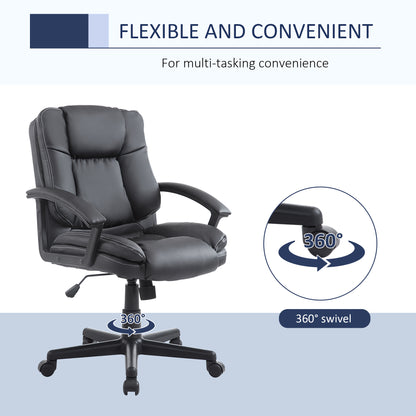 HOMCOM Office Chair, Computer Desk Chair, Mid Back Executive Chair with Adjustable Height and Swivel Rolling Wheels for Home Study, Black 